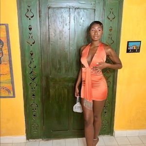 Satin peach cut out dress